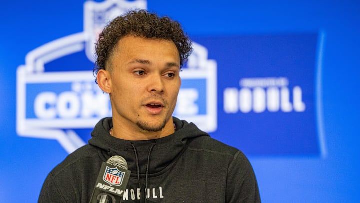 Mar 1, 2024; Indianapolis, IN, USA; Michigan wide receiver Roman Wilson (WO39) talks to the media Mar 1, 2024; Indianapolis, IN, USA; Michigan wide receiver Roman Wilson (WO39) talks to the media