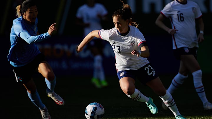Mar 5, 2022; Portland, OR, USA; United States U23 forward Summer Yates (23) dribbles the ball