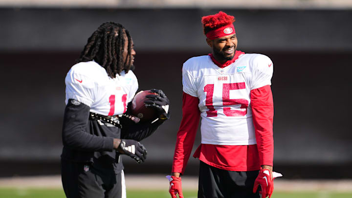 San Francisco 49ers wide receivers Brandon Aiyuk (L) and Jauan Jennings (R)