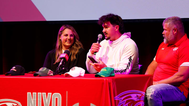 Nixa High School offensive tackle Jackson Cantwell, the No. 1 ranked high school football recruit for the class of 2026, announced he will play football at Miami during a ceremony on Tuesday, May 13, 2025.