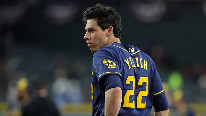 Jul 5, 2026; Phoenix, Arizona, USA; Milwaukee Brewers designated hitter Christian Yelich against the Arizona Diamondbacks at Chase Field. Mandatory Credit: Mark J. Rebilas-Imagn Images