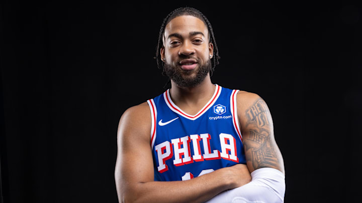 Sep 26, 2025; Camden, NJ, USA; Philadelphia 76ers Trendon Watford poses for a photo during media day. Mandatory Credit: Bill Streicher-Imagn Images Sep 26, 2025; Camden, NJ, USA; Philadelphia 76ers Trendon Watford poses for a photo during media day. Mandatory Credit: Bill Streicher-Imagn Images