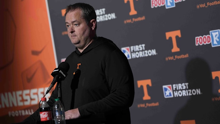 Tennessee head football coach Josh Heupel speaks to the media during football media day, in Knoxville, Tennessee, July 29, 2025.
