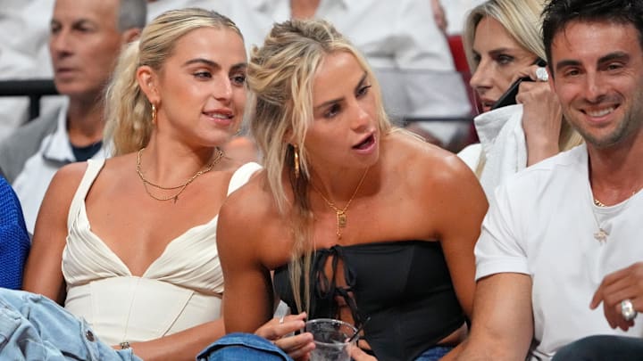 Haley Cavinder and Hanna Cavinder attend game four of the 2023 NBA Finals between the Miami Heat and Denver Nuggets at Kaseya Center.