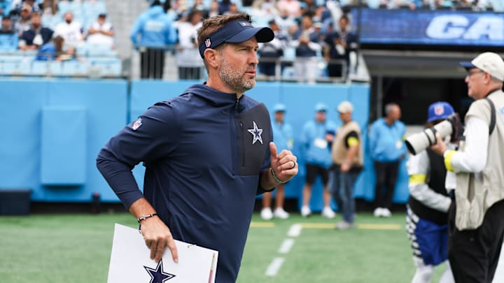 Dallas Cowboys head coach Brian Schottenheimer looks on prior to the game against the Carolina Panthers. Dallas Cowboys head coach Brian Schottenheimer looks on prior to the game against the Carolina Panthers.