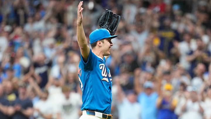 Jun 12, 2026; Milwaukee, Wisconsin, USA; Milwaukee Brewers pitcher Jacob Misiorowski (32) celebrate a nine innings 6-0 win over the Philadelphia Phillies at American Family Field. Misiorowski (32) pitched all nine innings of the game. Mandatory Credit: Michael McLoone-Imagn Images Jun 12, 2026; Milwaukee, Wisconsin, USA; Milwaukee Brewers pitcher Jacob Misiorowski (32) celebrate a nine innings 6-0 win over the Philadelphia Phillies at American Family Field. Misiorowski (32) pitched all nine innings of the game. Mandatory Credit: Michael McLoone-Imagn Images