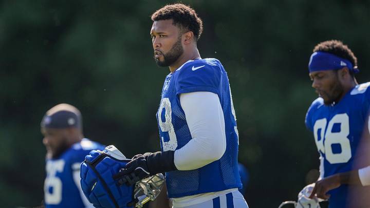 Indianapolis Colts defensive tackle DeForest Buckner (99) walks up the field on Tuesday, Aug. 4, 2026, during practice at Colts Camp at Grand Park in Westfield. Indianapolis Colts defensive tackle DeForest Buckner (99) walks up the field on Tuesday, Aug. 4, 2026, during practice at Colts Camp at Grand Park in Westfield.