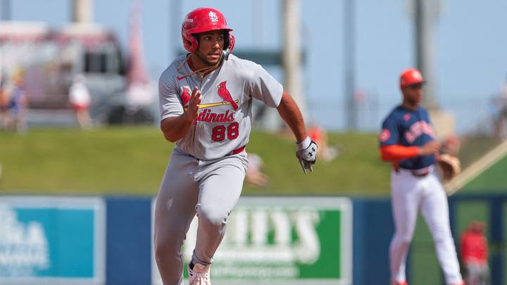 Feb 22, 2026; West Palm Beach, Florida, USA; St. Louis Cardinals designated hitter Rainiel Rodriguez (88) runs toward third base against the Houston Astros during the third inning at CACTI Park of the Palm Beaches. Mandatory Credit: Sam Navarro-Imagn Images Feb 22, 2026; West Palm Beach, Florida, USA; St. Louis Cardinals designated hitter Rainiel Rodriguez (88) runs toward third base against the Houston Astros during the third inning at CACTI Park of the Palm Beaches. Mandatory Credit: Sam Navarro-Imagn Images
