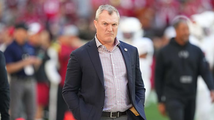 Dec 17, 2023; Glendale, Arizona, USA; San Francisco 49ers general manager John Lynch looks on prior to facing the Arizona Cardinals at State Farm Stadium. Mandatory Credit: Joe Camporeale-USA TODAY Sports