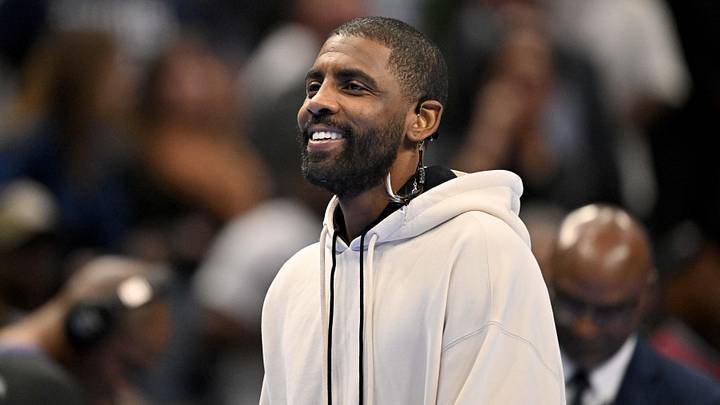 Nov 14, 2025; Dallas, Texas, USA; Dallas Mavericks guard Kyrie Irving looks on during the second half against the LA Clippers in an NBA Cup game at the American Airlines Center. Nov 14, 2025; Dallas, Texas, USA; Dallas Mavericks guard Kyrie Irving looks on during the second half against the LA Clippers in an NBA Cup game at the American Airlines Center.