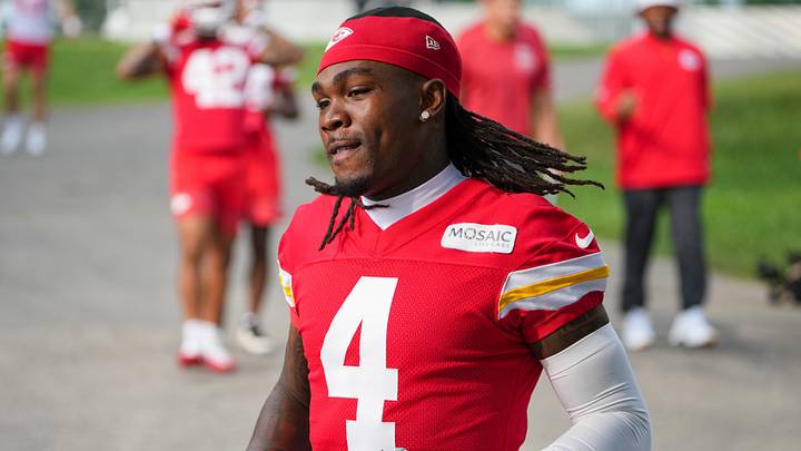 Jul 29, 2026; St. Joseph, MO, USA; Kansas City Chiefs wide receiver Rashee Rice (4) walks down the hill to the practice fields during training camp at Missouri Western State University. Mandatory Credit: Denny Medley-Imagn Images Jul 29, 2026; St. Joseph, MO, USA; Kansas City Chiefs wide receiver Rashee Rice (4) walks down the hill to the practice fields during training camp at Missouri Western State University. Mandatory Credit: Denny Medley-Imagn Images