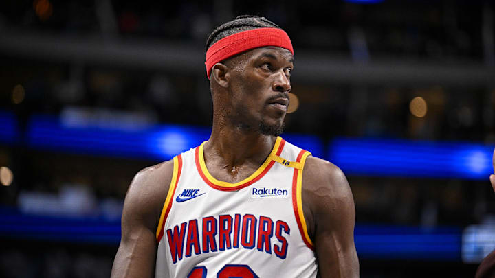 Golden State Warriors forward Jimmy Butler (10) in action during the game between the Dallas Mavericks and the Golden State Warriors at the American Airlines Center.