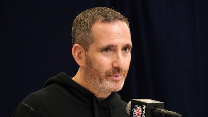 Feb 25, 2025; Indianapolis, IN, USA; Philadelphia Eagles general manager Howie Roseman speaks during the NFL Scouting Combine at the Indiana Convention Center. Mandatory Credit: Kirby Lee-Imagn Images Feb 25, 2025; Indianapolis, IN, USA; Philadelphia Eagles general manager Howie Roseman speaks during the NFL Scouting Combine at the Indiana Convention Center. Mandatory Credit: Kirby Lee-Imagn Images