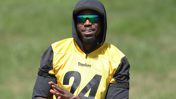 Pittsburgh Steelers cornerback Joey Porter Jr. observes training camp drills at Saint Vincent College. Pittsburgh Steelers cornerback Joey Porter Jr. observes training camp drills at Saint Vincent College.