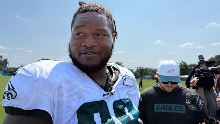 Eagles defensive lineman Jalen Carter spoke to reporters on Day 8 of training camp.