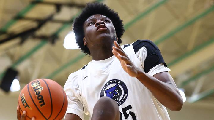 Jan 2, 2026; Mesa, AZ, USA; CIA Bella Vista (AZ) center Paul Osaruyi (25) against Oak Cliff Faith Family Academy (TX) during the HoopHall West Tournament at Skyline High School. Mandatory Credit: Mark J. Rebilas-Imagn Images