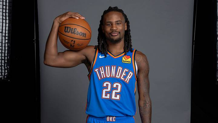 Sep 28, 2026; Oklahoma City, OK, USA; Oklahoma City Thunder guard Cason Wallace (22) poses for a photo during Oklahoma City Thunder Media Day at Paycom Center. Mandatory Credit: Alonzo Adams-Imagn Images Sep 28, 2026; Oklahoma City, OK, USA; Oklahoma City Thunder guard Cason Wallace (22) poses for a photo during Oklahoma City Thunder Media Day at Paycom Center. Mandatory Credit: Alonzo Adams-Imagn Images
