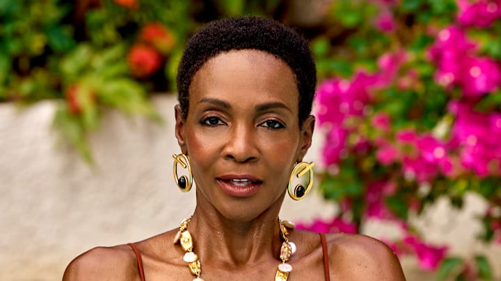 Roshumba Williams was photographed by Yu Tsai in Jamaica. Swimsuit by Johanna Ortiz. Earrings by Ben-Amun. Necklace by Presley Oldham. 