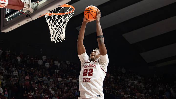 Alabama forward Aiden Sherrell dunks the ball in the second half of the game against Arkansas on Feb. 18, 2026. Alabama forward Aiden Sherrell dunks the ball in the second half of the game against Arkansas on Feb. 18, 2026.