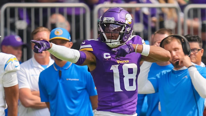 Sep 24, 2023; Minneapolis, Minnesota, USA; Minnesota Vikings wide receiver Justin Jefferson (18)