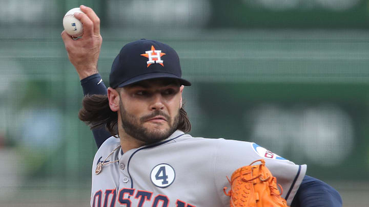 Jun 3, 2025; Pittsburgh, Pennsylvania, USA; Houston Astros starting pitcher Lance McCullers Jr. (43) delivers a pitch against the Pittsburgh Pirates during the first inning at PNC Park Jun 3, 2025; Pittsburgh, Pennsylvania, USA; Houston Astros starting pitcher Lance McCullers Jr. (43) delivers a pitch against the Pittsburgh Pirates during the first inning at PNC Park