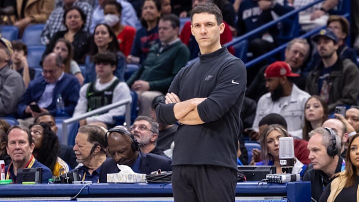 Jan 26, 2024; New Orleans, Louisiana, USA; Oklahoma City Thunder head coach Mark Daigneault looks on