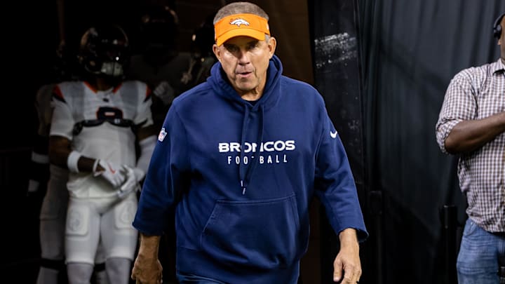 Oct 17, 2024; New Orleans, Louisiana, USA;  Denver Broncos head coach Sean Payton walks out the tunnel before the game against the New Orleans Saints at Caesars Superdome. 