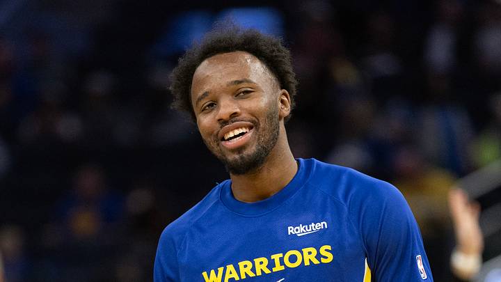 Oct 17, 2025; San Francisco, California, USA; Golden State Warriors guard LJ Cryer shares a laugh while warming up before facing the Los Angeles Clippers at Chase Center. Mandatory Credit: D. Ross Cameron-Imagn Images