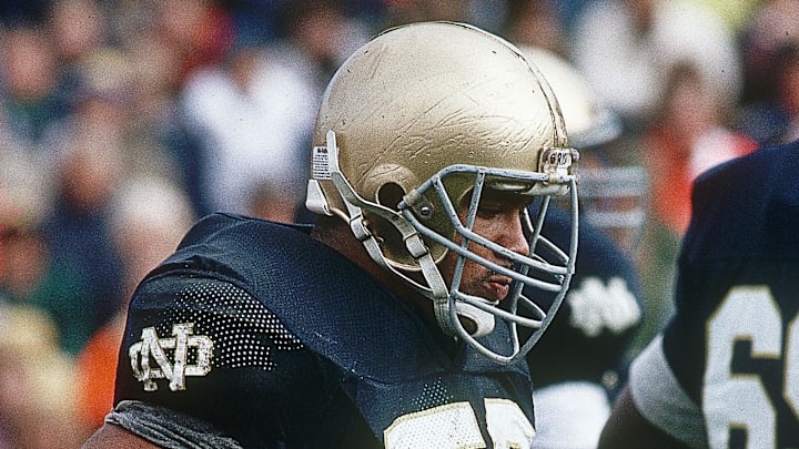 Oct 22, 1988; South Bend, IN, USA; FILE PHOTO; Notre Dame Irish defensive tackle Chris Zorich (50) on the field against the Air Force Falcons at Notre Dame Stadium. 