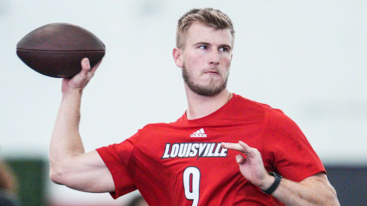 Louisville quarterback Tyler Shough during Pro Day at the UofL Football's Trager Indoor Practice Facility Tuesday, March 25, 2025. Louisville quarterback Tyler Shough during Pro Day at the UofL Football's Trager Indoor Practice Facility Tuesday, March 25, 2025.