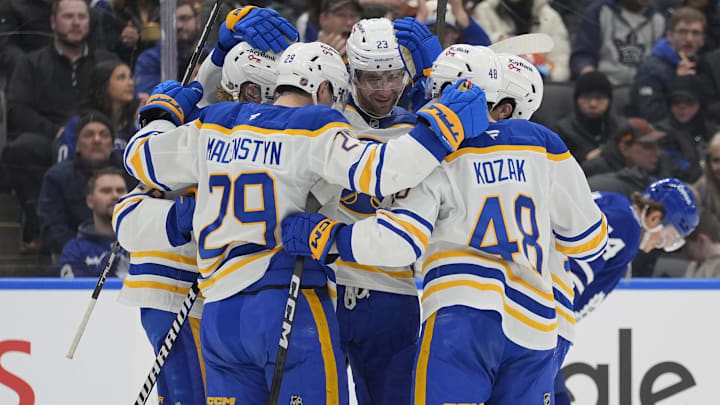 Buffalo Sabres players, including winger Beck Malenstyn Buffalo Sabres players, including winger Beck Malenstyn
