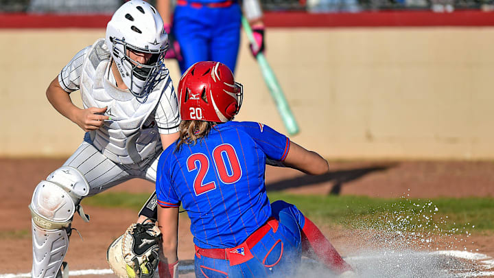 West End's Daleigha Wheeler scores as Sardis' Kagen Vaughn tries to make the tag during high school softball action in Sardis City, Alabama, March 19, 2026. (Dave Hyatt / Hyatt Media LLC) West End's Daleigha Wheeler scores as Sardis' Kagen Vaughn tries to make the tag during high school softball action in Sardis City, Alabama, March 19, 2026. (Dave Hyatt / Hyatt Media LLC)