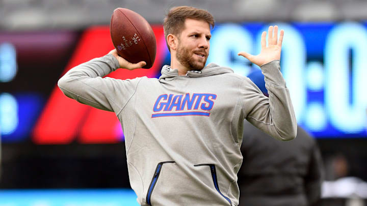 Former New York Giants quarterback Alex Tanney is among those whom new head coach John Harbaugh has requested to speak with for the team's offensive coordinator role. Former New York Giants quarterback Alex Tanney is among those whom new head coach John Harbaugh has requested to speak with for the team's offensive coordinator role.