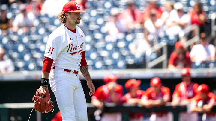 Nebraska pitcher walks to the dugout