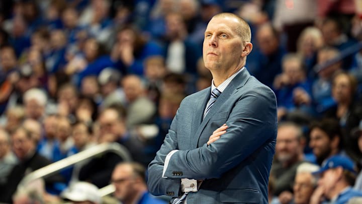 Kentucky Wildcats head coach Mark Pope looks on during Kentucky's game against the Bellarmine Knights