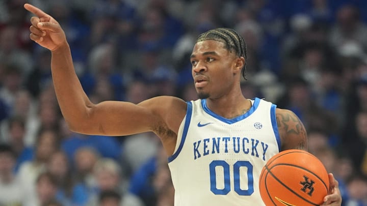 Kentucky's guard Otega Oweh (00) brings the ball up court against Oklahoma Wednesday night at Rupp Arena.
Feb. 4, 2026 Kentucky's guard Otega Oweh (00) brings the ball up court against Oklahoma Wednesday night at Rupp Arena.
Feb. 4, 2026