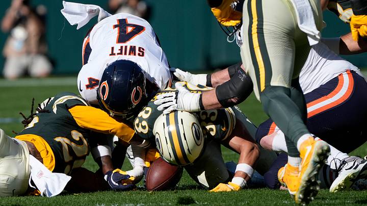 Green Bay's Evan Williams recovers a fumble against the Bears at Lambeau Field in Week 5. Fumbling has plagued the Bears. Green Bay's Evan Williams recovers a fumble against the Bears at Lambeau Field in Week 5. Fumbling has plagued the Bears.