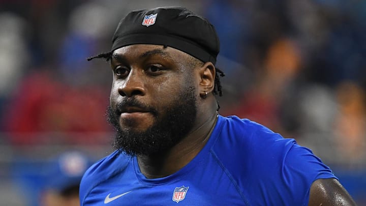 Sep 15, 2024; Detroit, Michigan, USA; Detroit Lions defensive end Levi Onwuzurike (91) looks on after their game against the Tampa Bay Buccaneers at Ford Field. Mandatory Credit: Eamon Horwedel-Imagn Images