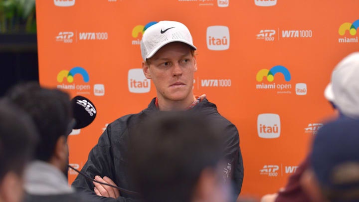 Jannik Sinner answers questions from the media at the 2026 Miami Open.