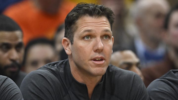 Mar 15, 2023; Cleveland, Ohio, USA; Cleveland Cavaliers assistant coach Luke Walton looks on during the second quarter against the Philadelphia 76ers at Rocket Mortgage FieldHouse. Mandatory Credit: David Richard-Imagn Images