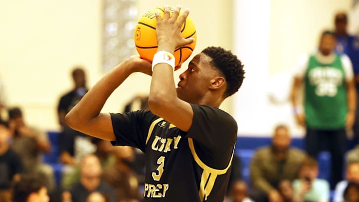 Utah Prep's AJ Dybantsa makes a free throw during a game against Highland School at Emmanuel College in Boston on Tuesday, Nov. 5, 2024.
