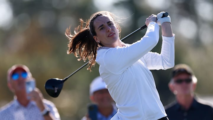 Nov 13, 2024; Belleair, Florida, USA; Indiana Fever guard Caitlin Clark (22) participates in The Annika golf tournament Pro Am at Pelican Golf Club. Mandatory Credit: Nathan Ray Seebeck-Imagn Images Nov 13, 2024; Belleair, Florida, USA; Indiana Fever guard Caitlin Clark (22) participates in The Annika golf tournament Pro Am at Pelican Golf Club. Mandatory Credit: Nathan Ray Seebeck-Imagn Images