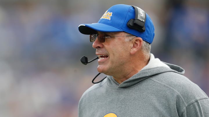 Nov 4, 2023; Pittsburgh, Pennsylvania, USA;  Pittsburgh Panthers head coach Pat Narduzzi reacts on