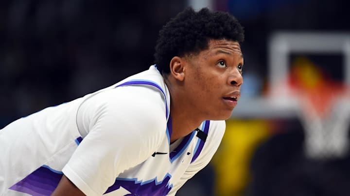 Mar 27, 2026; Denver, Colorado, USA; Utah Jazz guard Ace Bailey (19) during the first half against the Denver Nuggets at Ball Arena. Mandatory Credit: Christopher Hanewinckel-Imagn Images