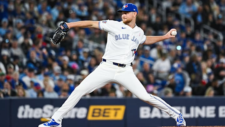 May 10, 2026; Toronto, Ontario, CAN; Toronto Blue Jays starting pitcher Eric Lauer (56) throws a pitch against the Los Angeles Angels in the fifth inning at Rogers Centre. Mandatory Credit: David Kirouac-Imagn Images May 10, 2026; Toronto, Ontario, CAN; Toronto Blue Jays starting pitcher Eric Lauer (56) throws a pitch against the Los Angeles Angels in the fifth inning at Rogers Centre. Mandatory Credit: David Kirouac-Imagn Images
