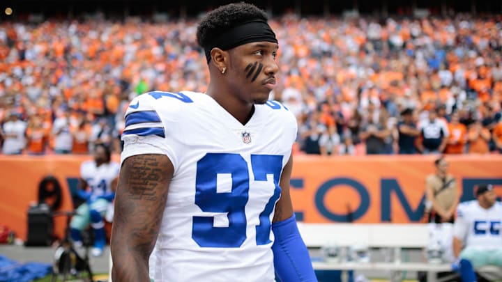 Sep 17, 2017; Denver, CO, USA; Dallas Cowboys defensive end Taco Charlton (97) before the game
