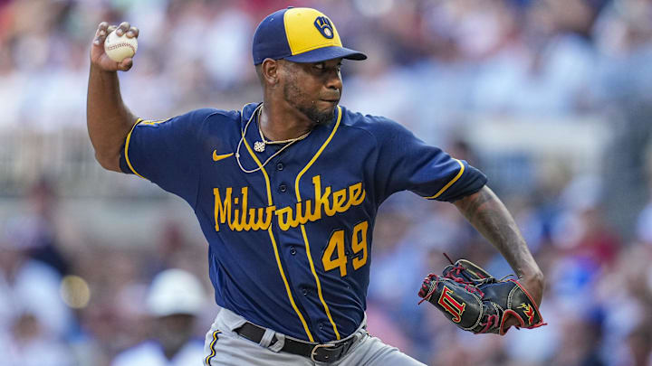 Jul 29, 2023; Cumberland, Georgia, USA; Milwaukee Brewers starting pitcher Julio Teheran (49)