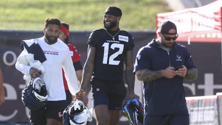 Jul 23, 2025; Houston, TX, USA; Houston Texans wide receiver Nico Collins (12) during training camp at Houston Methodist Training Center. Mandatory Credit: Troy Taormina-Imagn Images Jul 23, 2025; Houston, TX, USA; Houston Texans wide receiver Nico Collins (12) during training camp at Houston Methodist Training Center. Mandatory Credit: Troy Taormina-Imagn Images