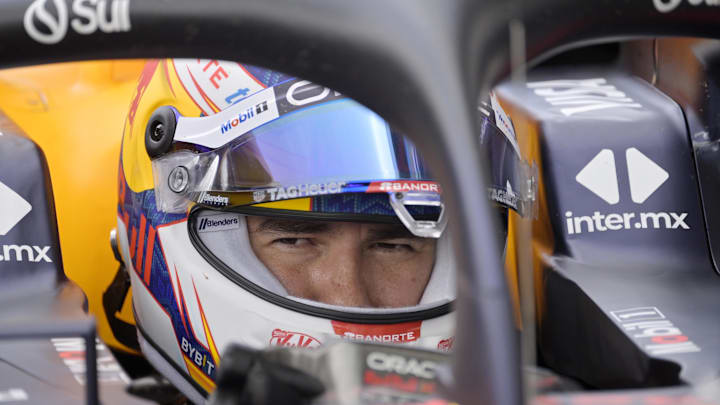 Jun 8, 2024; Montreal, Quebec, CAN; Red Bull Racing driver Sergio Perez (MEX) in the pit lane at Circuit Gilles Villeneuve. Mandatory Credit: Eric Bolte-USA TODAY Sports