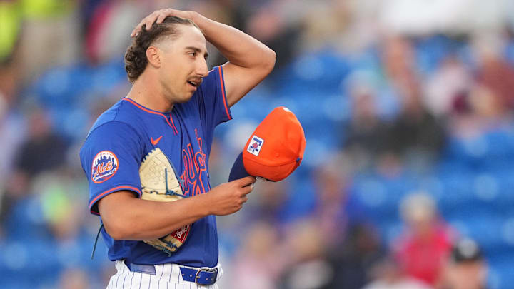 Mar 6, 2025; Port St. Lucie, Florida, USA; New York Mets pitcher Brandon Sproat (91) prepares to pitch against the Houston Astros at Clover Park. Mandatory Credit: Jim Rassol-Imagn Images Mar 6, 2025; Port St. Lucie, Florida, USA; New York Mets pitcher Brandon Sproat (91) prepares to pitch against the Houston Astros at Clover Park. Mandatory Credit: Jim Rassol-Imagn Images